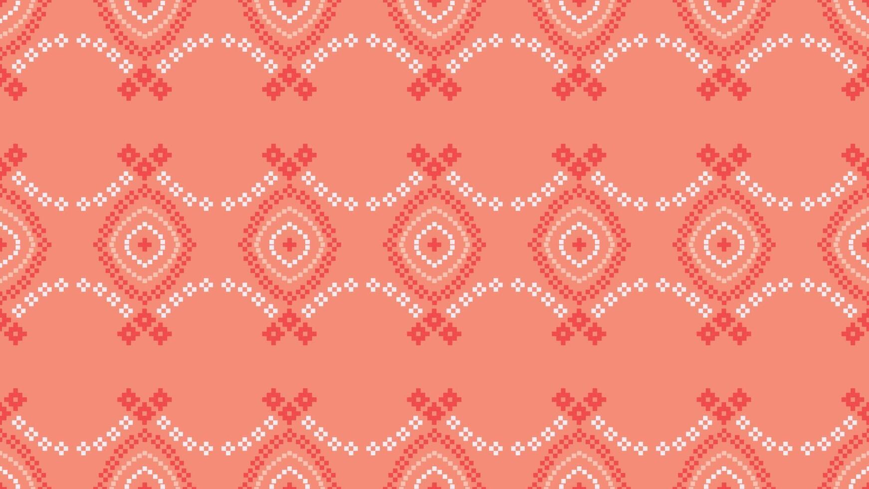 ethnisch geometrisch Stoff Muster Kreuz Stich.ikat Stickerei ethnisch orientalisch Pixel Muster Rose Rosa Gold Hintergrund. abstrakt, vektor, illustration. Textur, Kleidung, Schal, Dekoration, Seide Hintergrund. vektor