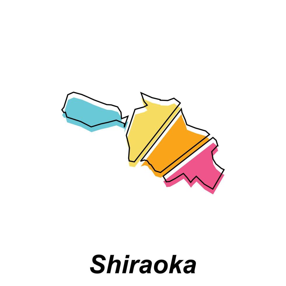 Karta stad av shiraoka färgrik design med översikt klottra geometrisk vektor mall