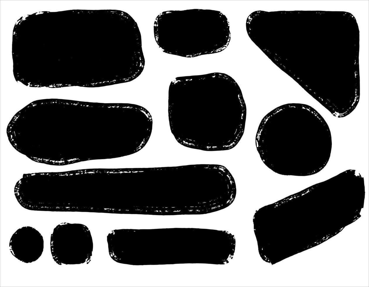 Vektor einstellen von Grunge künstlerisch Schlaganfälle auf Weiß Hintergrund, Design Elemente. leeren schwarz Hintergrund, Rahmen zum Text oder chuote.