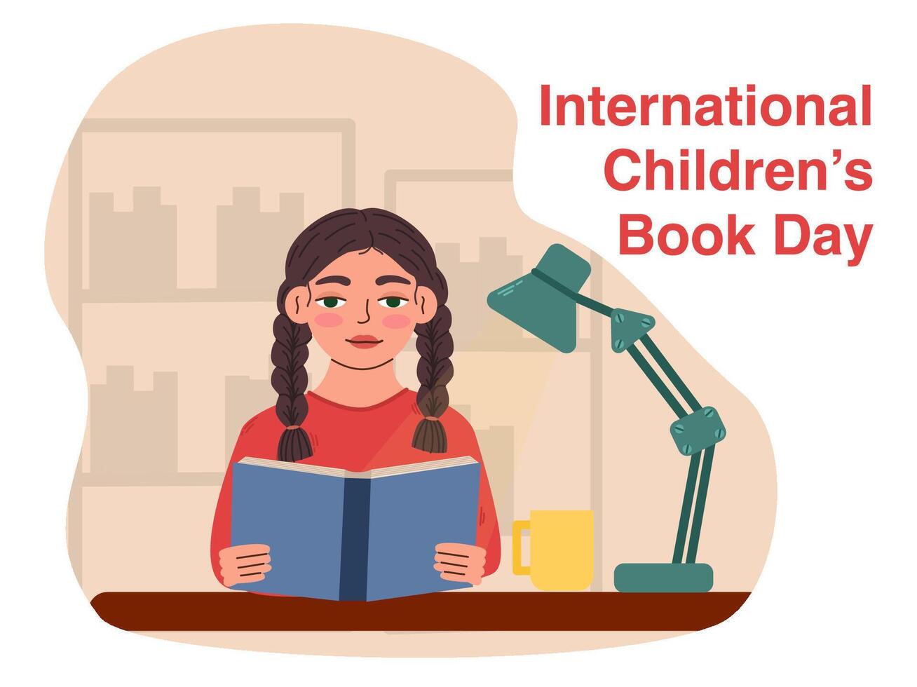 International Kinder- Buch Tag auf April 2.Abbildung mit Kinder lesen Bücher. Vektor Illustration zum Gruß Karte, Poster und Banner.