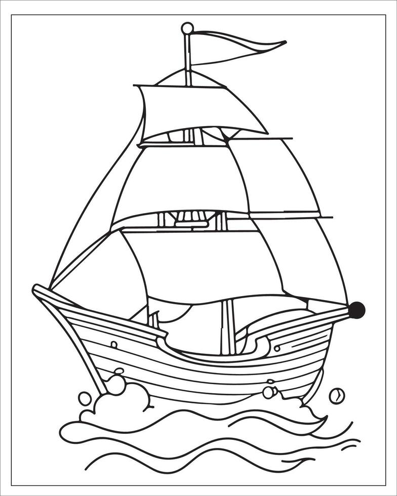 pirat fartyg färg sidor, fartyg vektor, svart och vit fartyg illustration vektor
