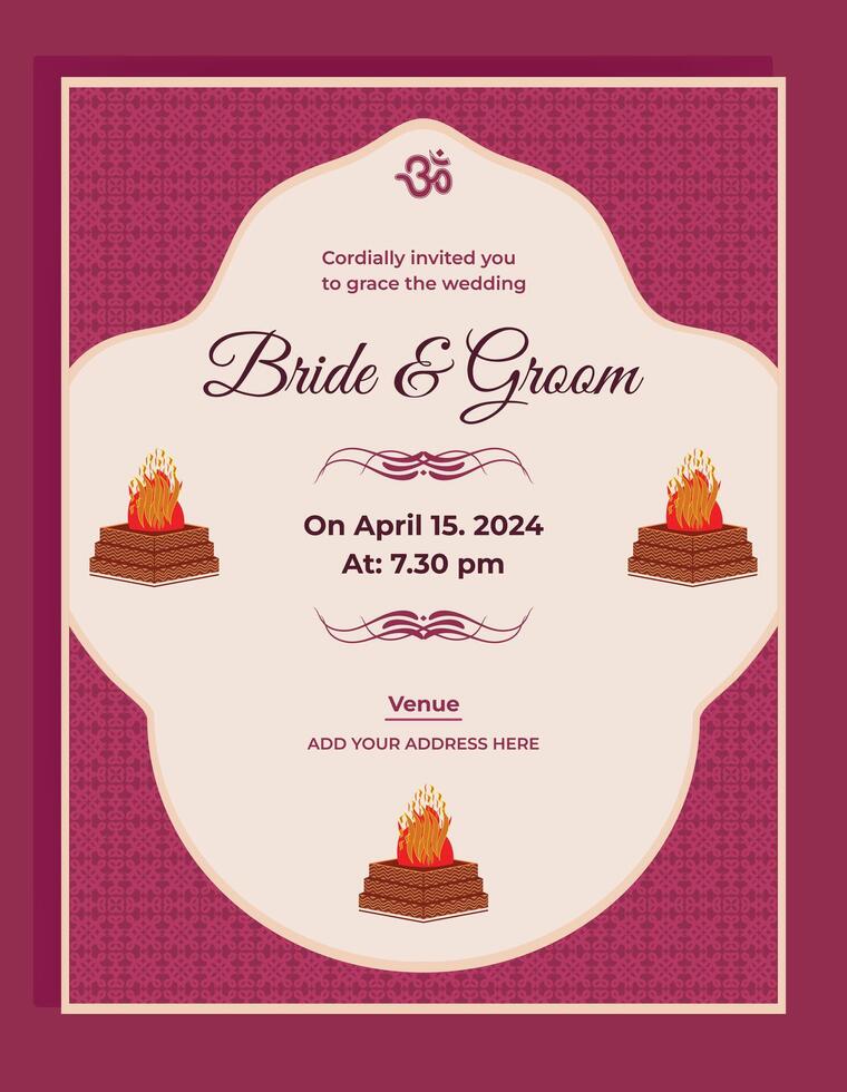 indisk bröllop kort design.bröllop inbjudan mall. vektor