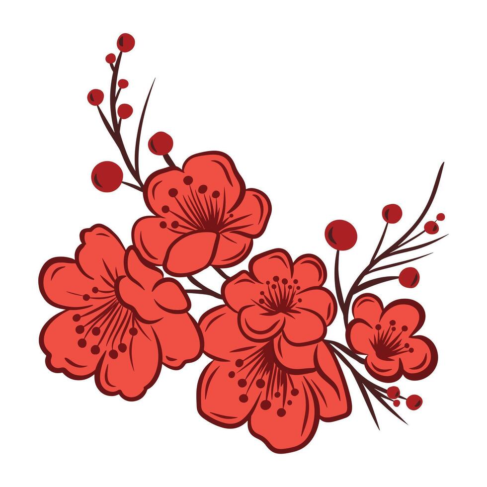 asiatisk sakura körsbär blomma gren, minimalistisk enkel platt vektor illustration isolerat på vit bakgrund. klämma konst element för orientalisk mall, baner