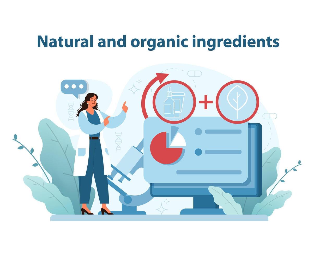 natürlich und organisch Zutaten im Hautpflege Illustration. Einspannen botanisch Auszüge zum rein Formulierungen. vektor