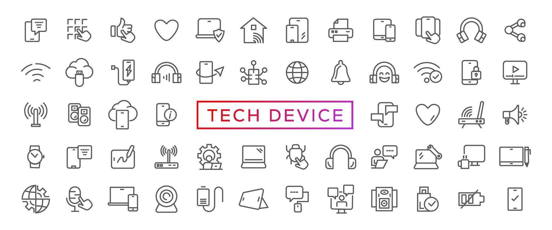 Technik Gerät dünn Linien eben Symbol solide Stil, isoliert einfach Kommunikation Symbol Set, einfach zu Veränderung Farbe und Größe, Gerät und Technologie Netz Symbol im Vektor Format