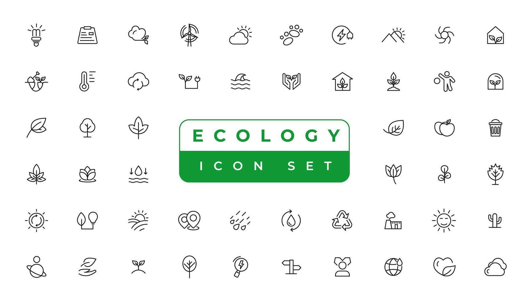 Ökologie Linie Symbole Satz. verlängerbar Energie Gliederung Symbole Sammlung. Solar- Tafel, recyceln, Öko, bio, Leistung, Wasser - - Lager Vektor