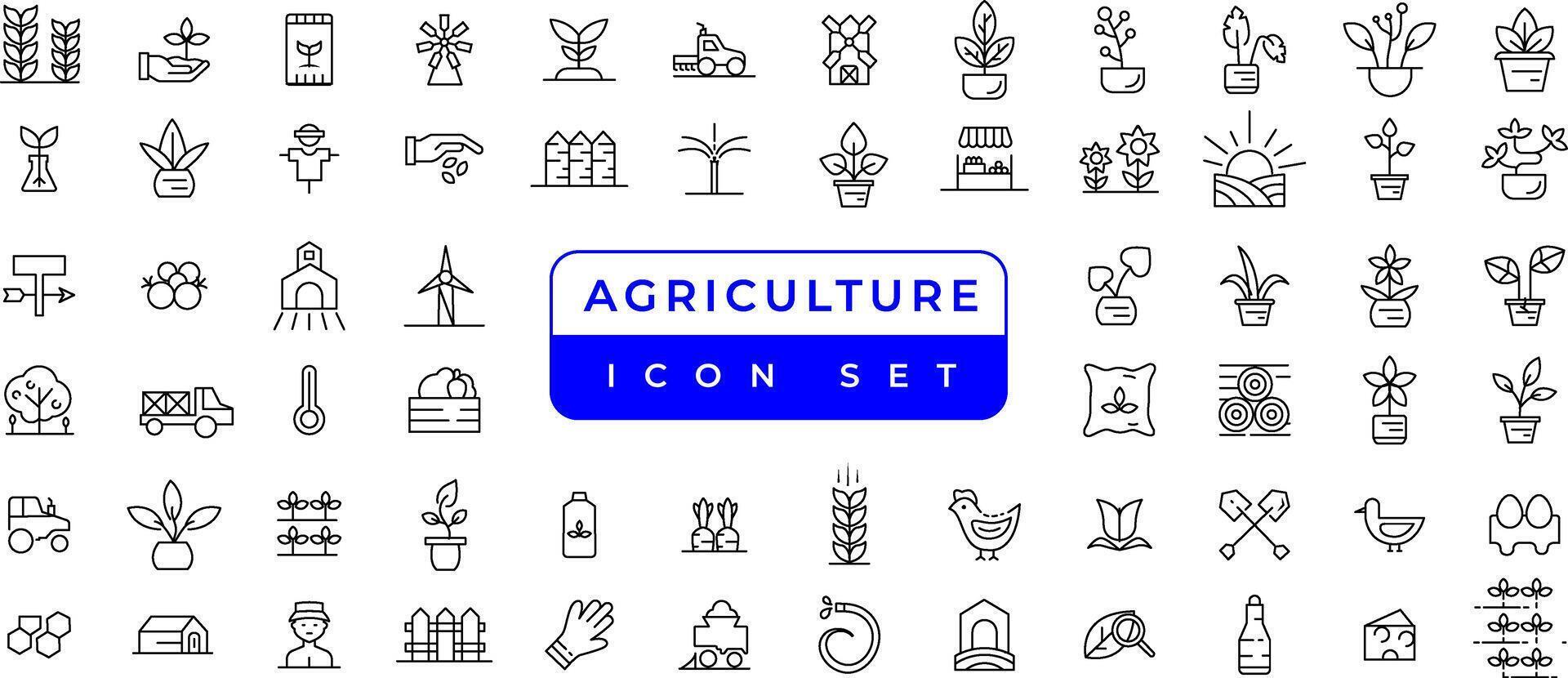 Bauernhof, Landwirtschaft, Landwirtschaft - - dünn Linie Netz Symbol Satz. enthält eine solche Symbole wie Gewächshaus, Heuhaufen, Ernte und mehr. Gliederung Symbole Sammlung vektor