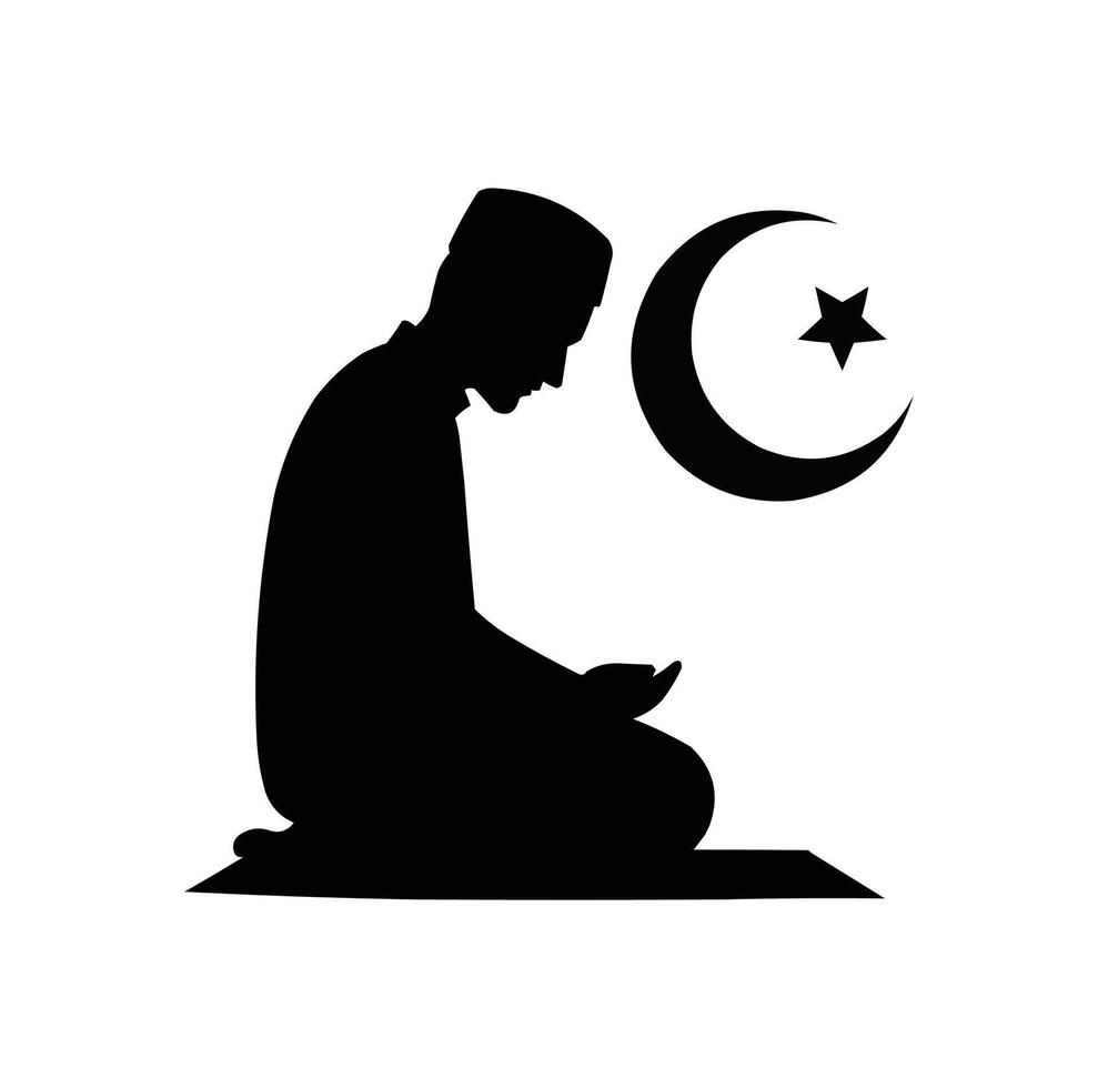 muslim man bön silhuett vektor illustration