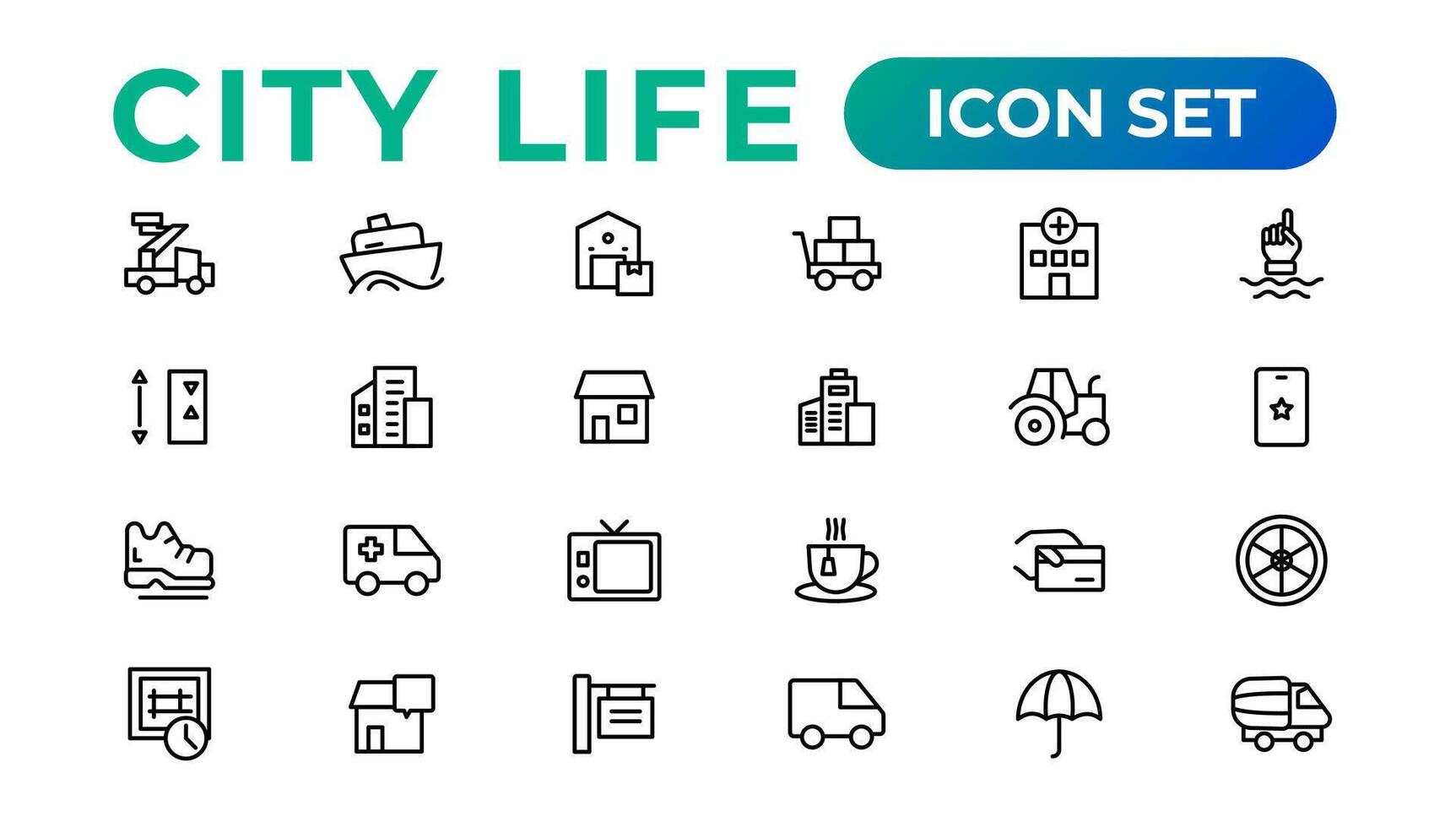 stad liv linje ikoner, tecken, linje ikon uppsättning, redigerbar vektor ikon.