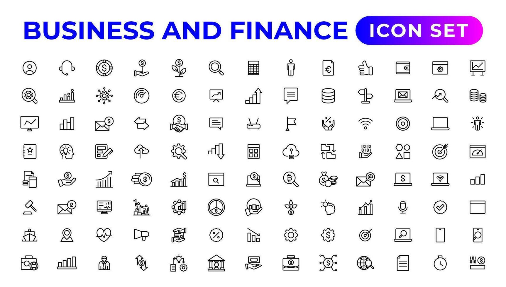 företag och finansiera ikon uppsättning. företag och företag vektor icon.money, investering, lagarbete, möte, partnerskap, möte, arbete Framgång.