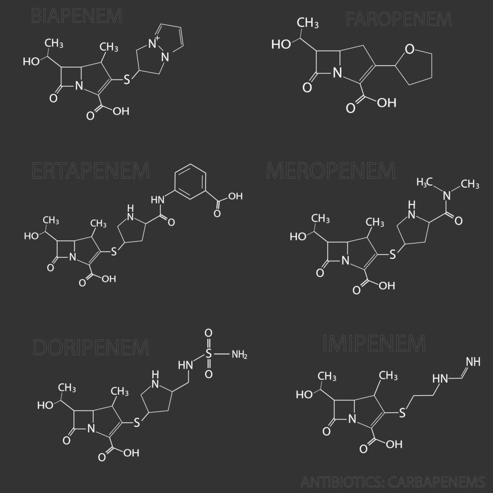 antibiotika karbapenemer molekyl skelett- kemisk formel vektor