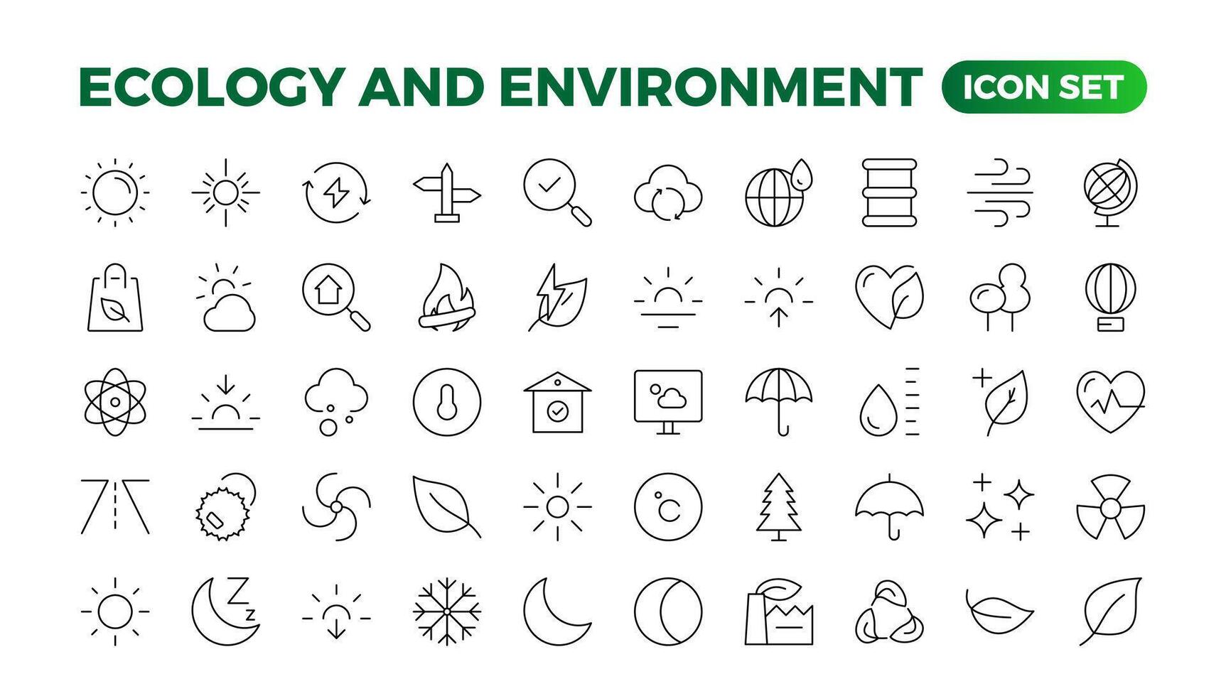 Ökologie Symbol Satz. umweltfreundlich Symbol, Natur Symbole linear festlegen Ökologie Symbole. Umwelt Nachhaltigkeit einfach Symbol. einfach einstellen von Linie Symbole.global Erwärmen, Wälder, organisch Landwirtschaft. vektor