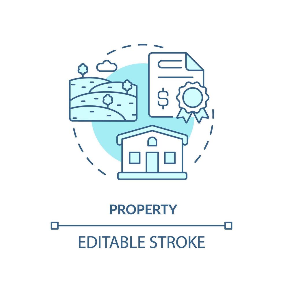 Eigentum Sanft Blau Konzept Symbol. Faktor von Sozial Schichtung. Haus und Land Eigentum. Leben Bedingungen. runden gestalten Linie Illustration. abstrakt Idee. Grafik Design. einfach zu verwenden im Artikel vektor