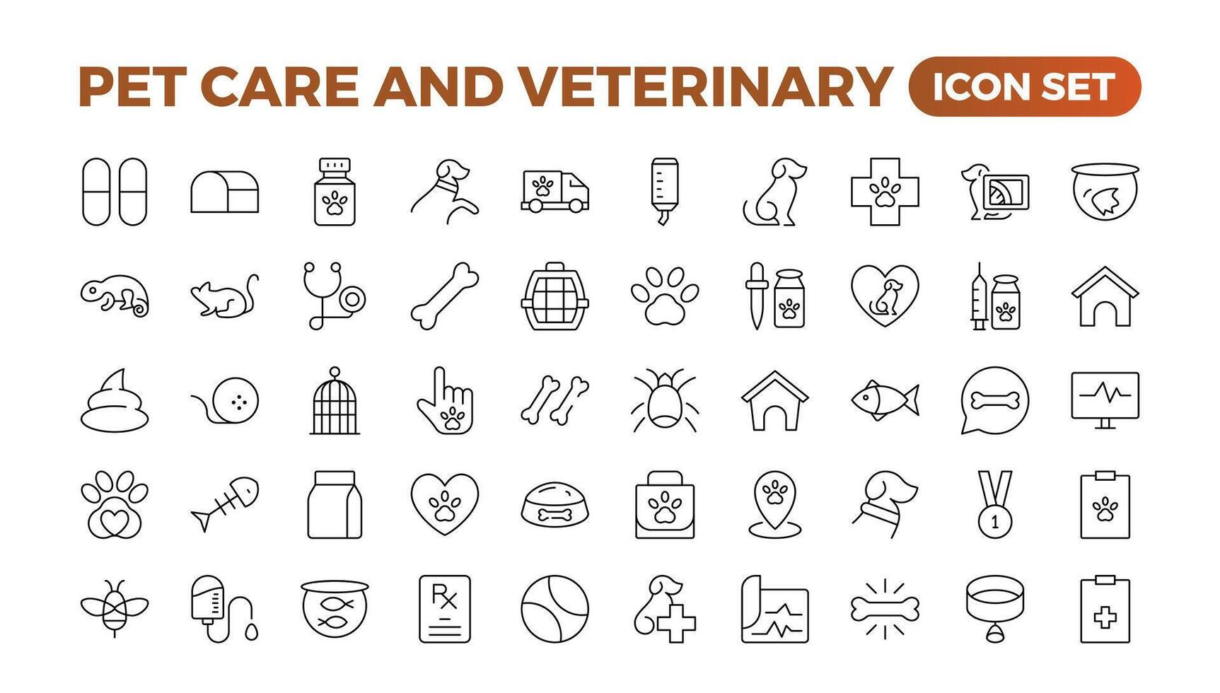 uppsättning av linje ikoner relaterad till sällskapsdjur, vård, veterinär, veterinär, och sjukvård. översikt ikon samling. uppsättning av översikt veterinär ikoner. djur veterinär icons.pet och veterinär linje ikon uppsättning. vektor