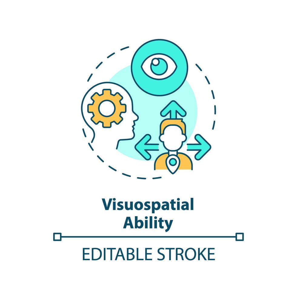 visuospatial förmåga mång Färg begrepp ikon. verkställande fungera, uppfattning. runda form linje illustration. abstrakt aning. grafisk design. lätt till använda sig av i infografik, presentation, broschyr, häfte vektor