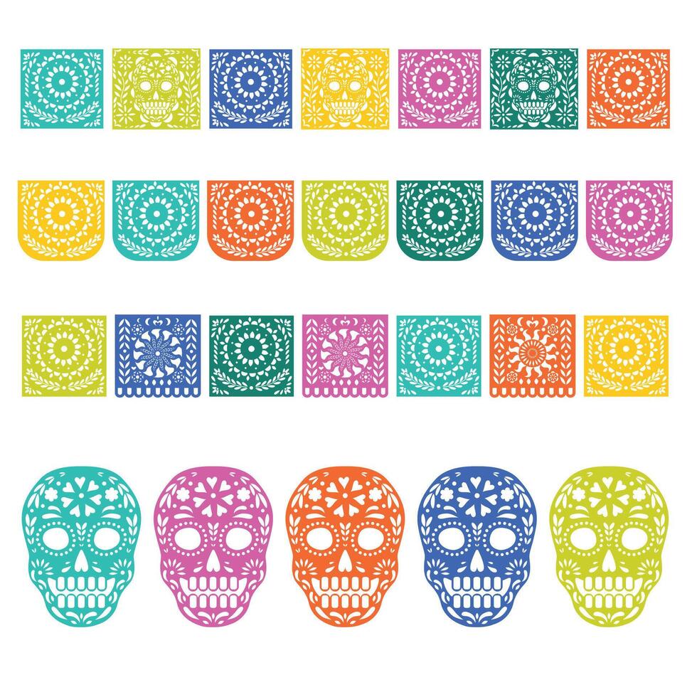 mexikansk papel picado design. viva mexico oberoende firande vektor