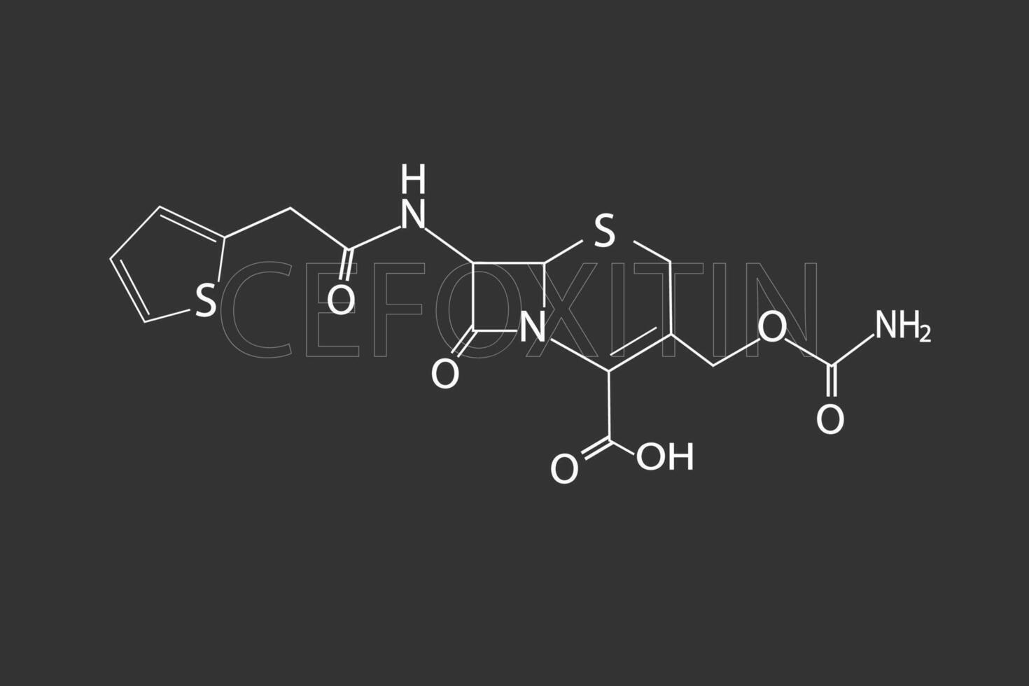 cefoxitin molekyl skelett- kemisk formel vektor