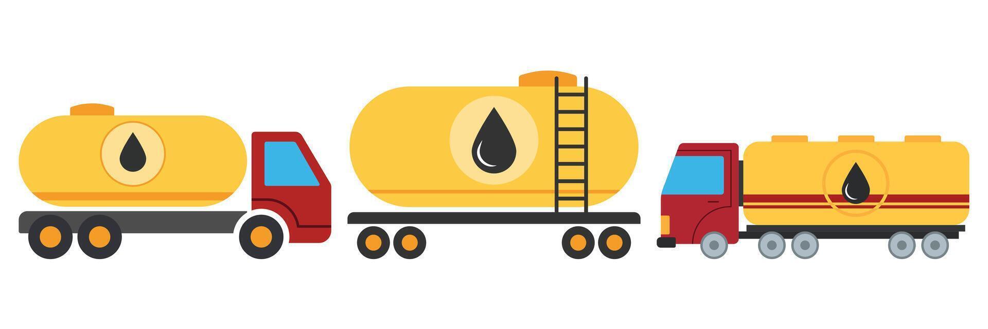 Öl Industrie Treibstoff und Panzer Symbole einstellen mit Eisenbahn Panzer oder Spur Pipeline isoliert Vektor Illustration.