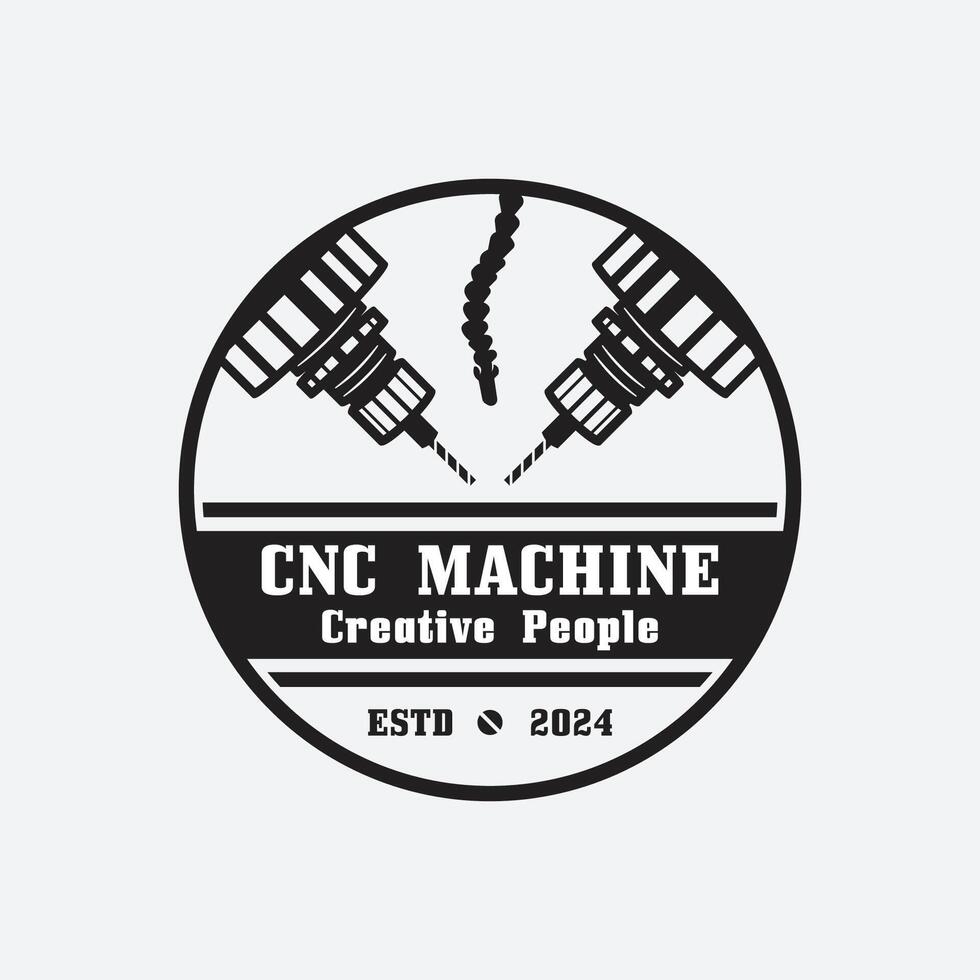 cnc svarv maskin logotyp dator numerisk kontrollera modern 3d skärande teknologi design tillverkning industri skärande. detta logotyp är idealisk för cnc skärande maskiner, träbearbetning industri, och liknande. vektor
