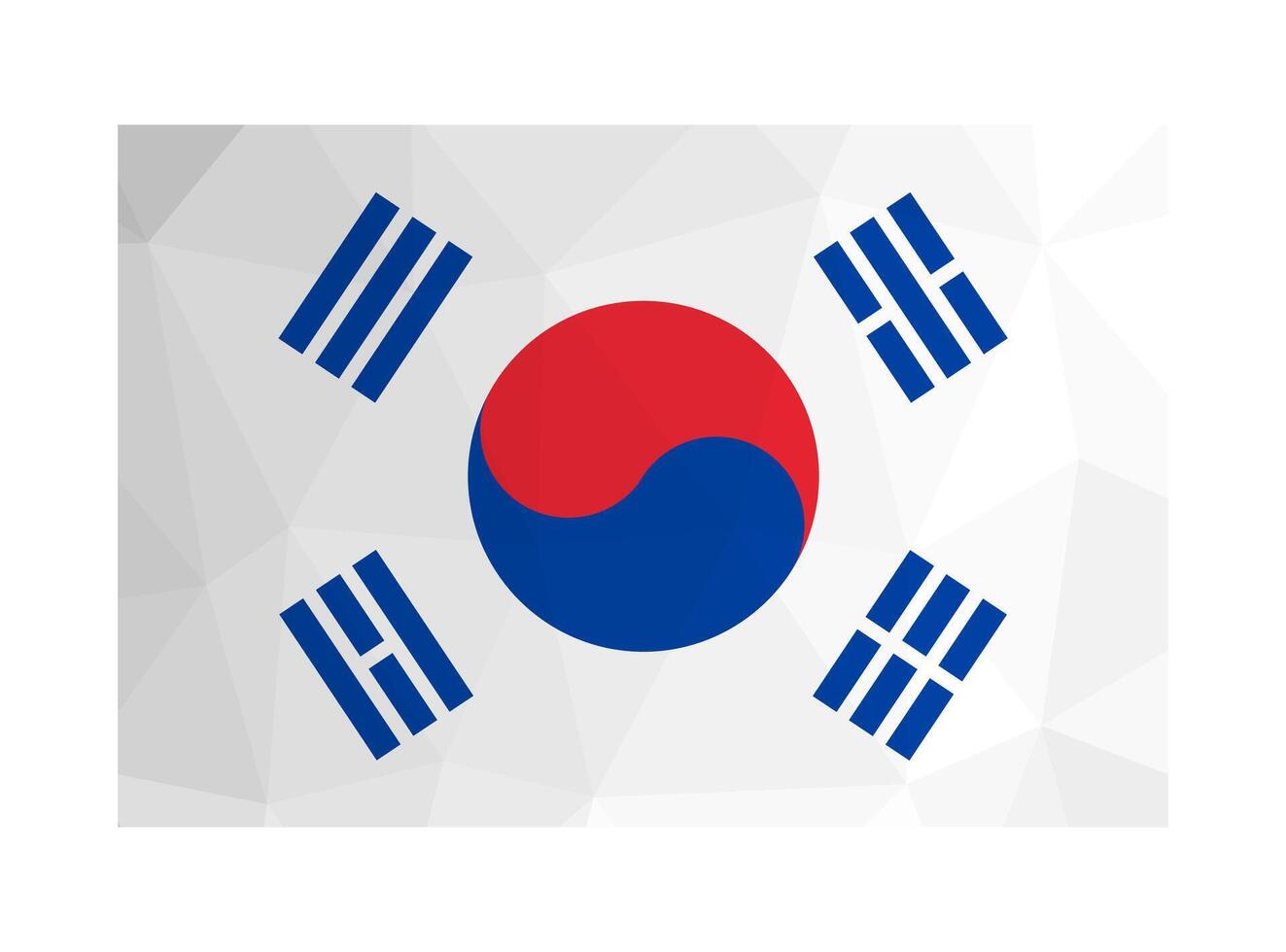 vektor isolerat illustration. nationell söder koreanska flagga. officiell symbol av republik av korea, taegukgi. kreativ design i låg poly stil med triangel- former. lutning effekt.