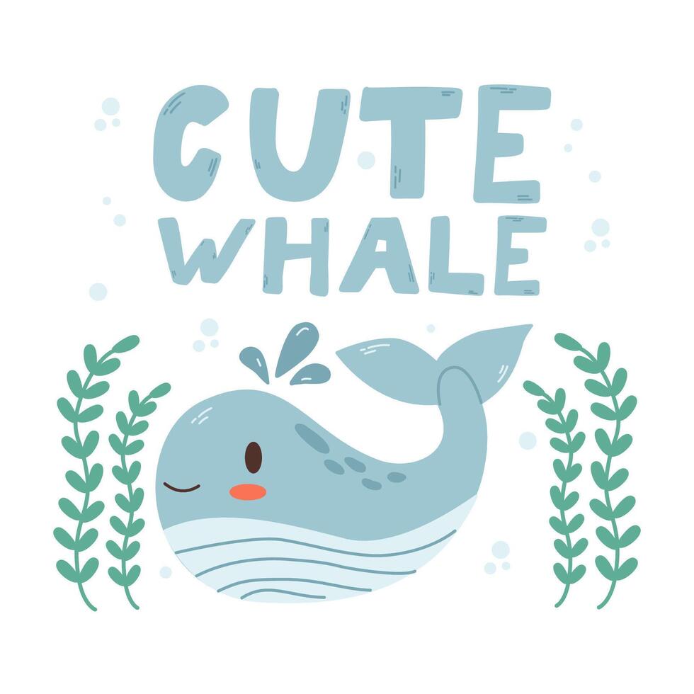süß Wal . Baby Tier Konzept Illustration zum Kindergarten, Charakter zum Kinder.Marine Tiere, unter Meer vektor