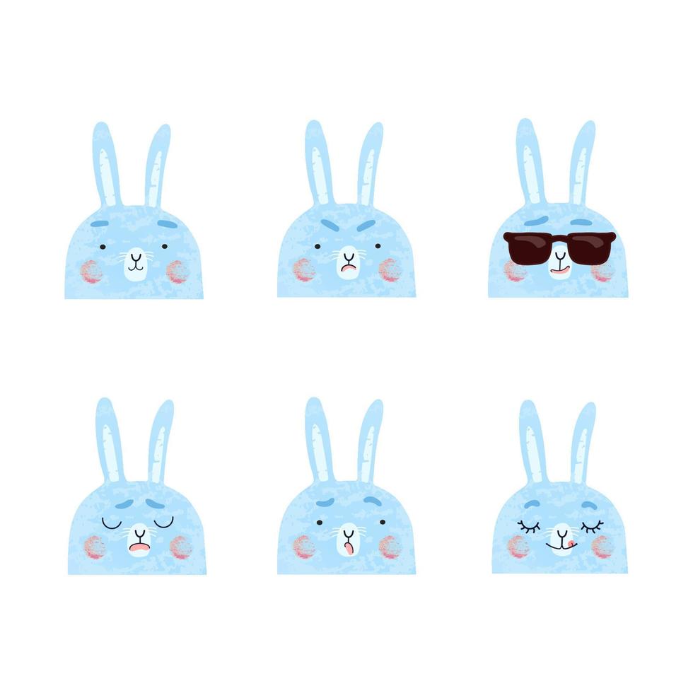 vektor modern uppsättning med söta illustrationer av kaniner med olika känslor. använd det som element för design gratulationskort, affisch, chatt messenger tecknad emotes, sociala medier post, barn spel design