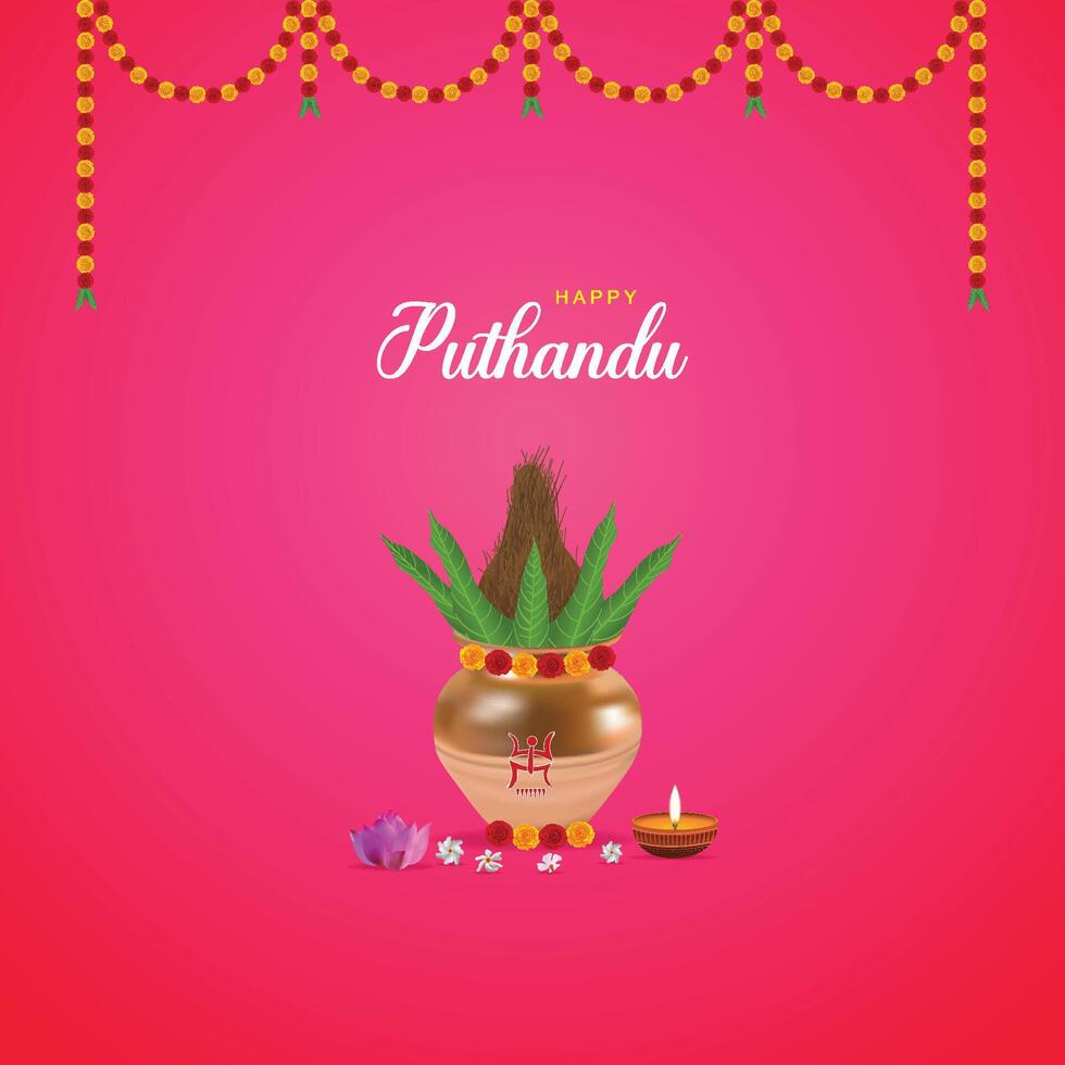 Tamil Neu Jahr, Puthandu, mit festlich Elemente, von. glücklich Puthandu, Tamil Neu Jahr Poster, Sozial Medien Post, vektor