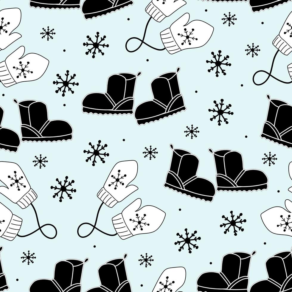 jul festliga sömlösa mönster. vektor mönster med handskar och stövlar i doodle stil