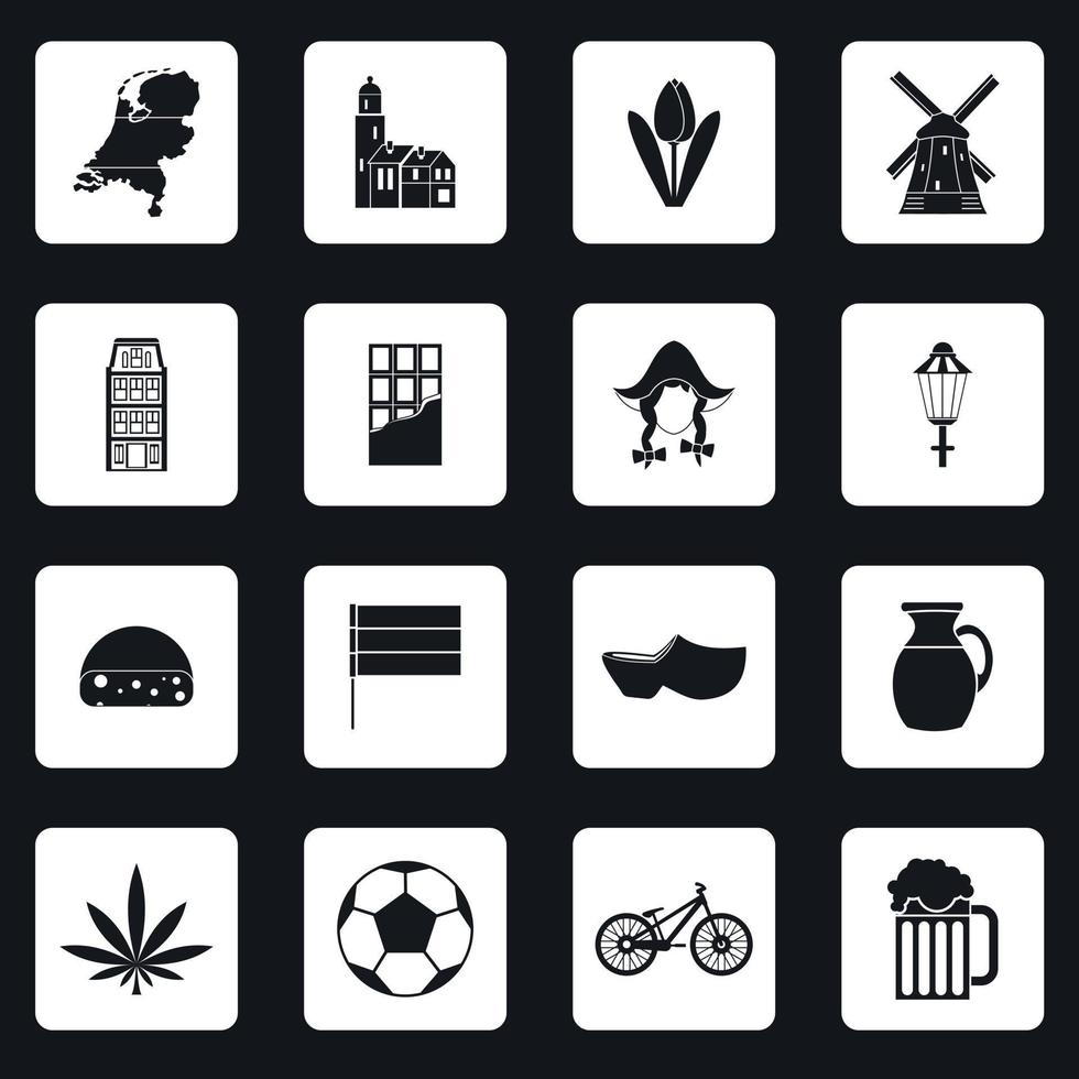 nederländerna ikoner set, enkel stil vektor