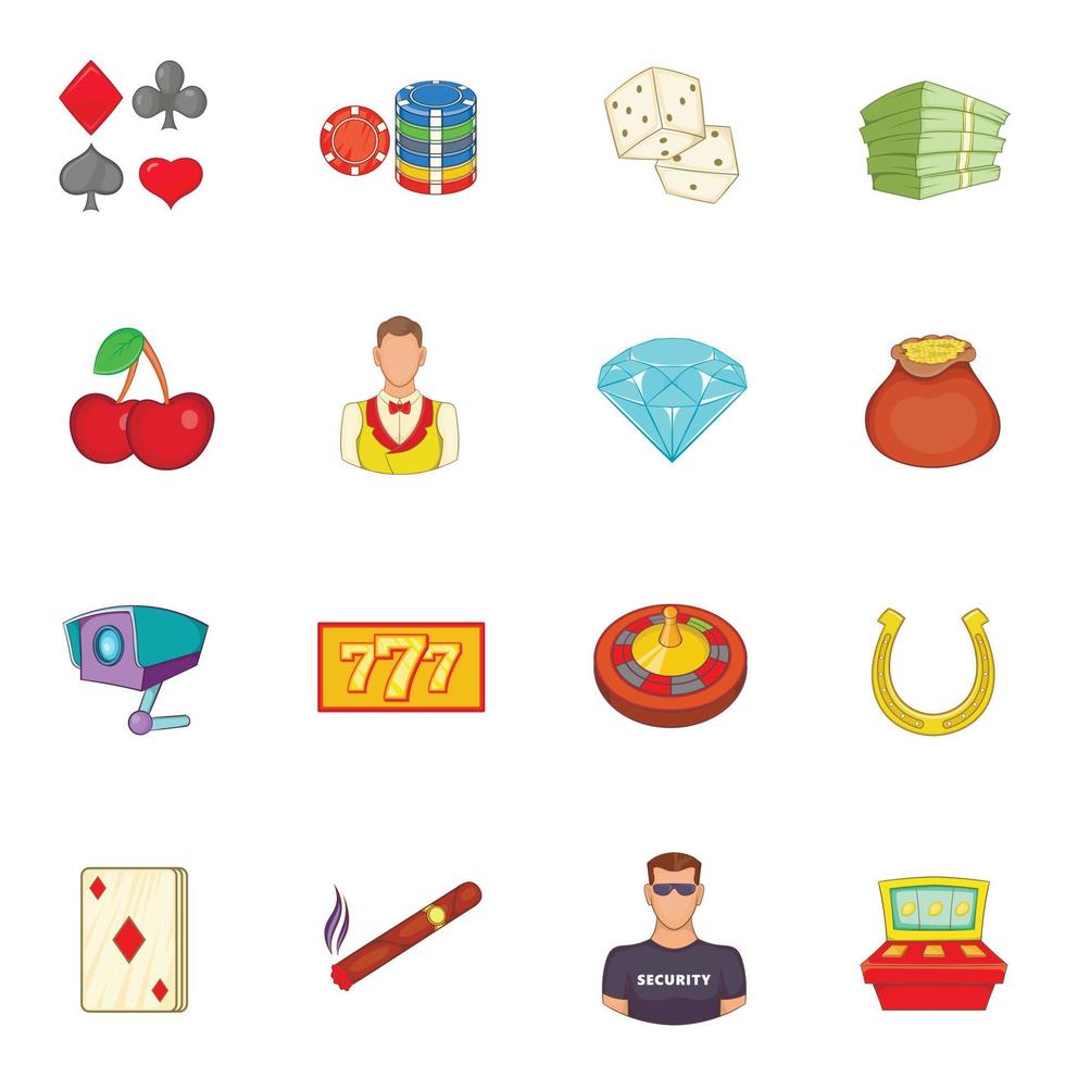 Casino Icons Set, Cartoon-Stil vektor