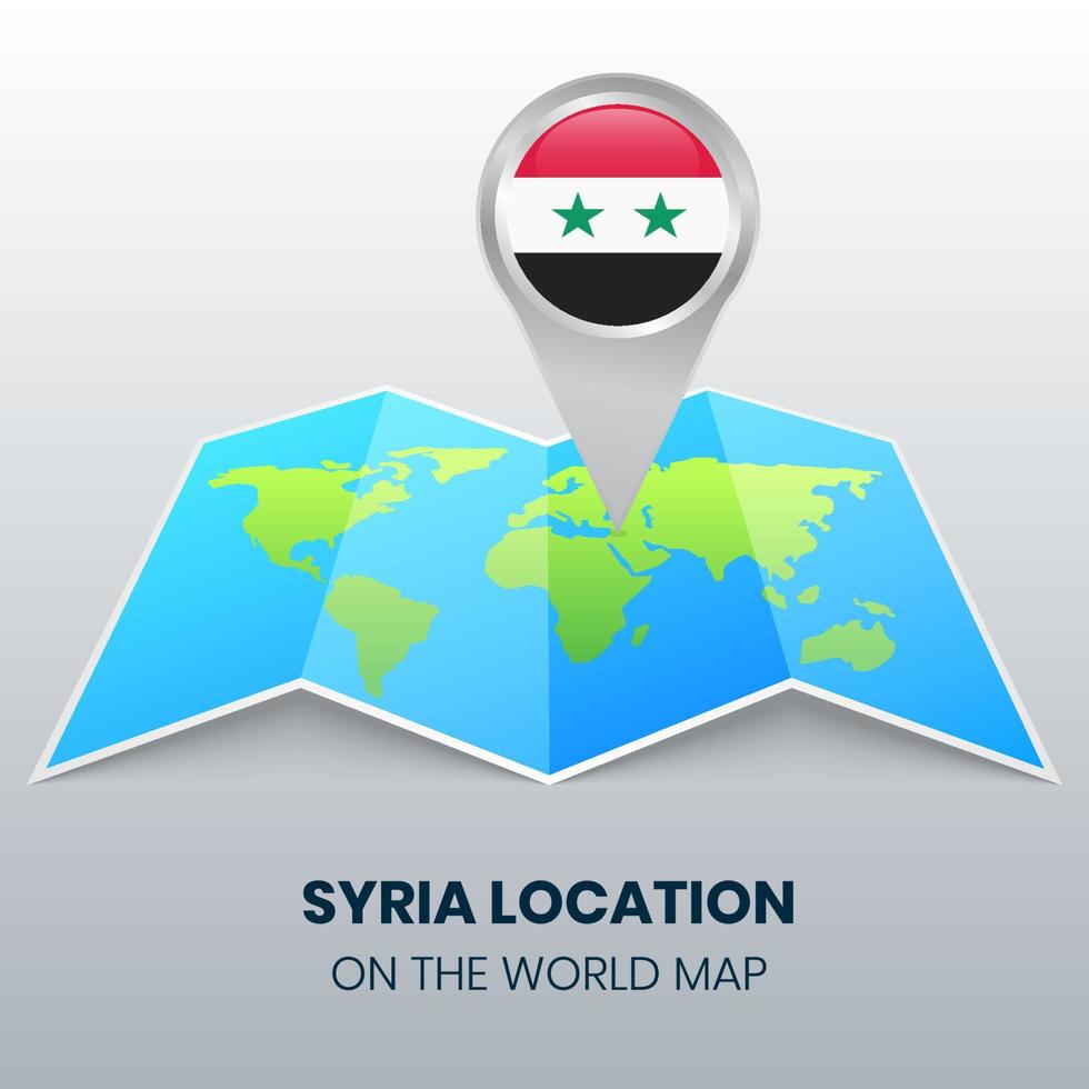 Standortsymbol von Syrien auf der Weltkarte, runde Stiftsymbol von Syrien vektor