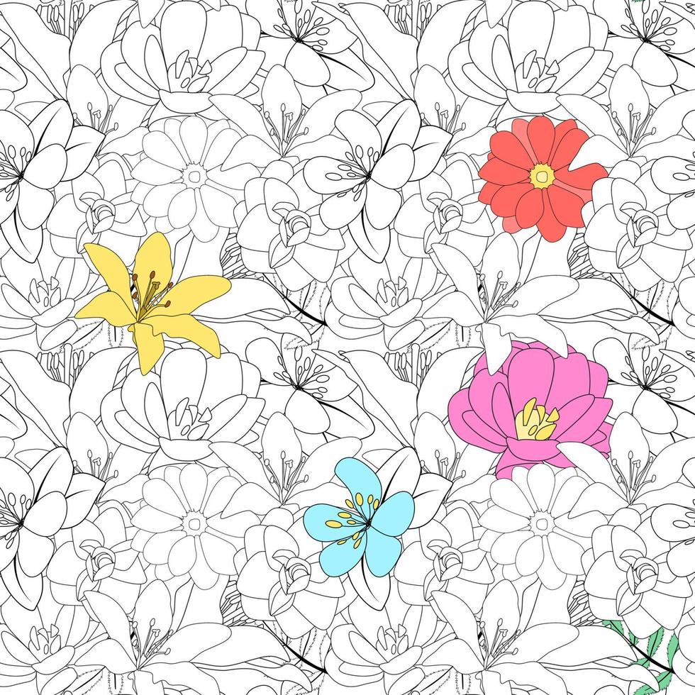 handritad blomma sömlösa mönster bakgrund. vektor illustration