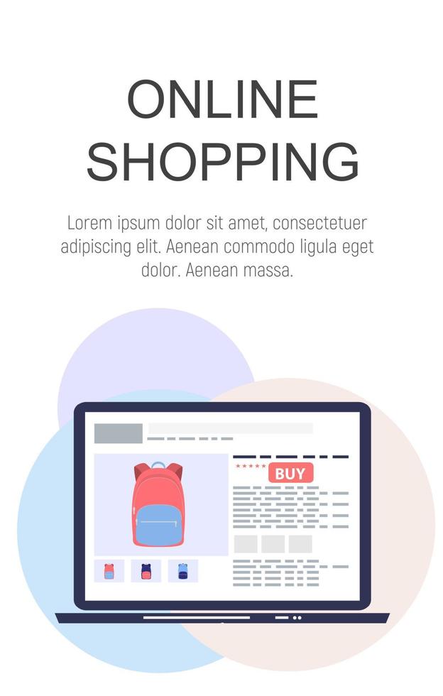 online shopping koncept platt bakgrund med laptop. vektor illustration