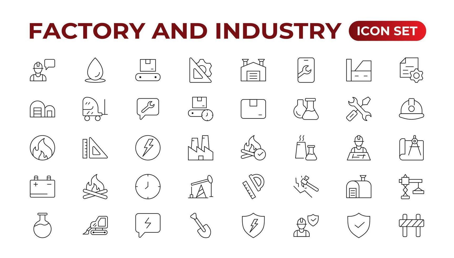 Industrie und Produktion Linie Symbole Sammlung. Fabrik, Anlage, Herstellung, Werkzeuge Symbole. ui Symbol Satz. dünn Gliederung Pack. Vektor illustration.set von Industrie Symbole. einfach Kunst Stil. Gliederung Symbol Satz.