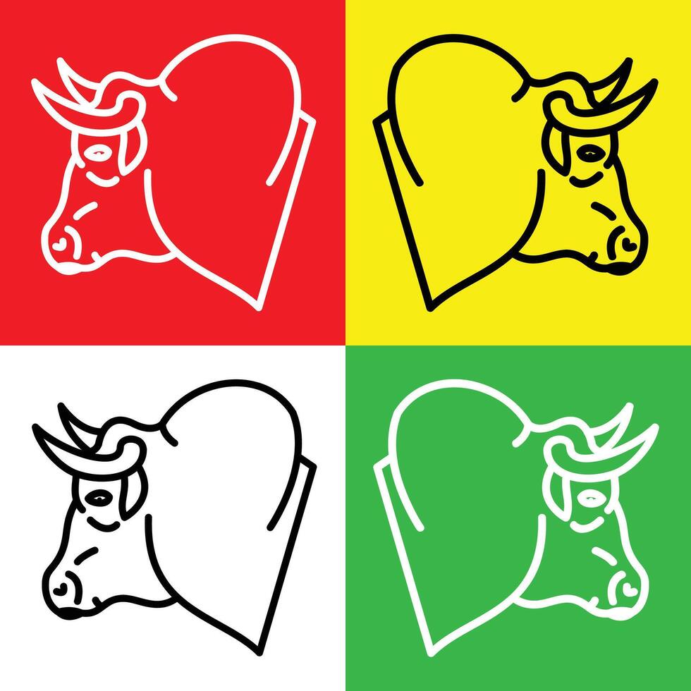 Stier Vektor Symbol, geradlinig Stil Symbol, von Tier Kopf Symbole Sammlung, isoliert auf Rot, Gelb, Weiß und Grün Hintergrund.