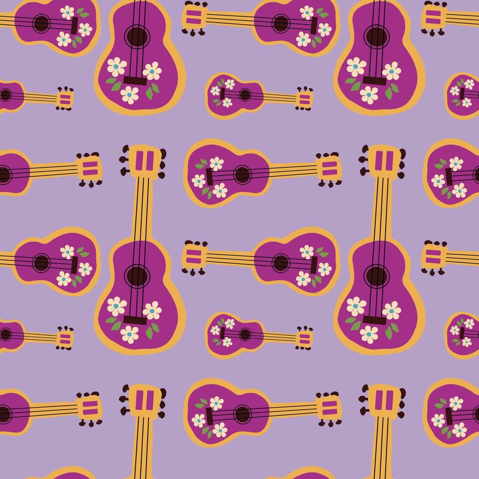 Hand gezeichnet Mexikaner Gitarre nahtlos Muster. Vektor Illustration von Mexikaner Musical Instrument Hintergrund