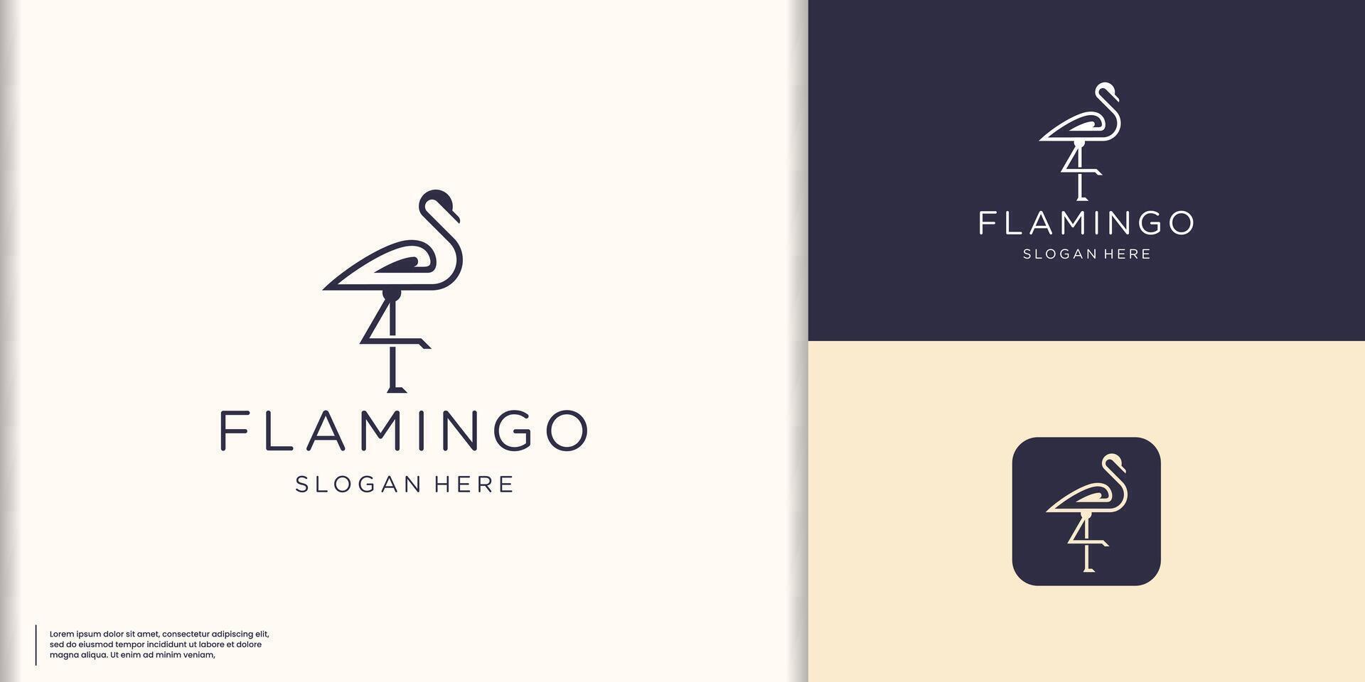 monoline flamingo logotyp. geometri linje flamingo inspiration. minimalistisk enkel flamingo design vektor