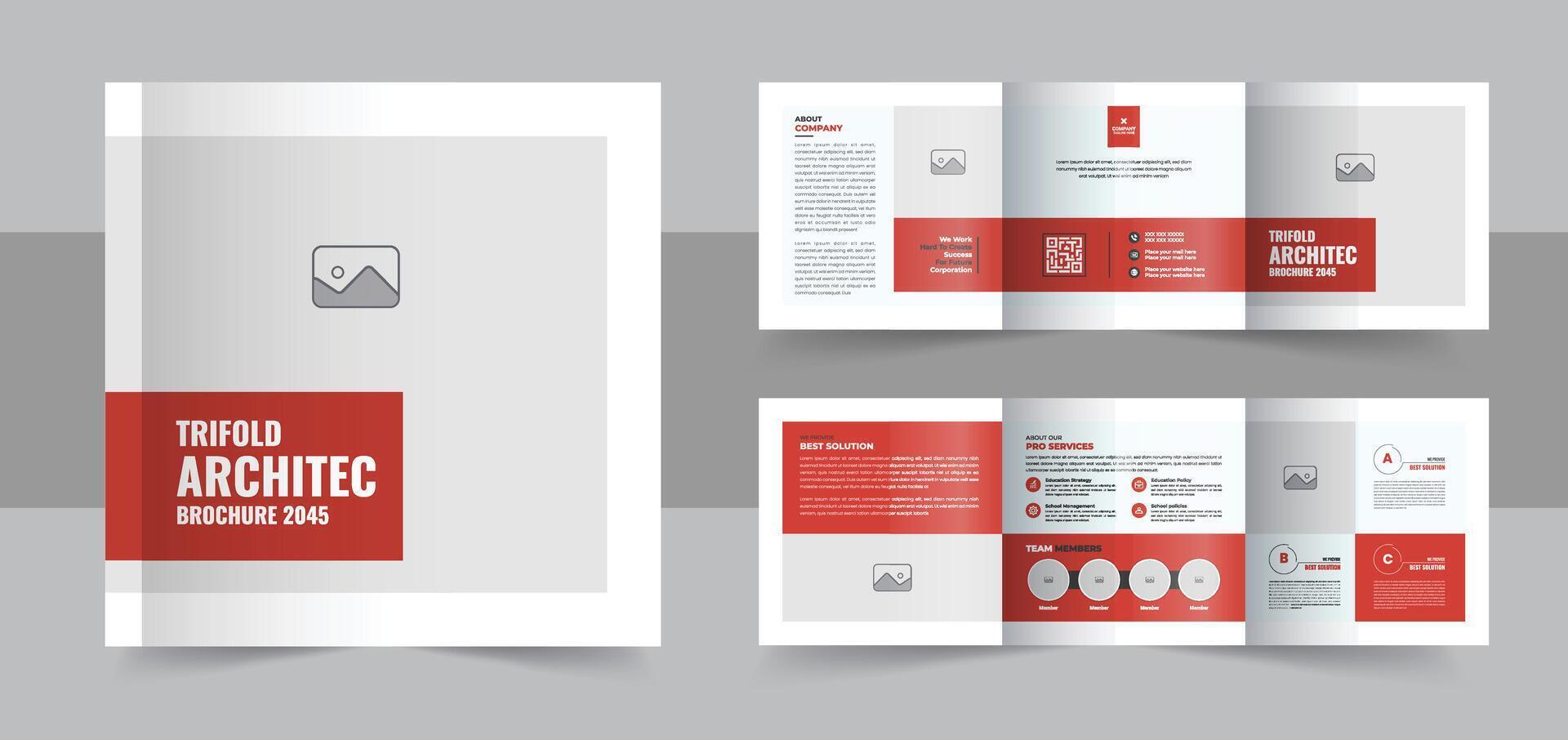 arkitektur fyrkant trifold broschyr mall, företag broschyr vektor layout