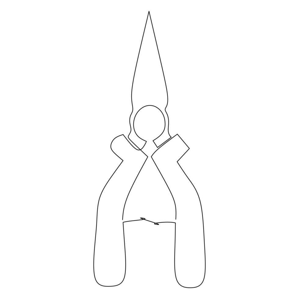 kontinuierlich Linie Zeichnung von ein Hammer Zange. Werkzeuge benutzt zu halt Objekt fest. einfach eben Hand gezeichnet Stil Vektor zum Werkzeug im Ingenieurwesen und Konstruktion