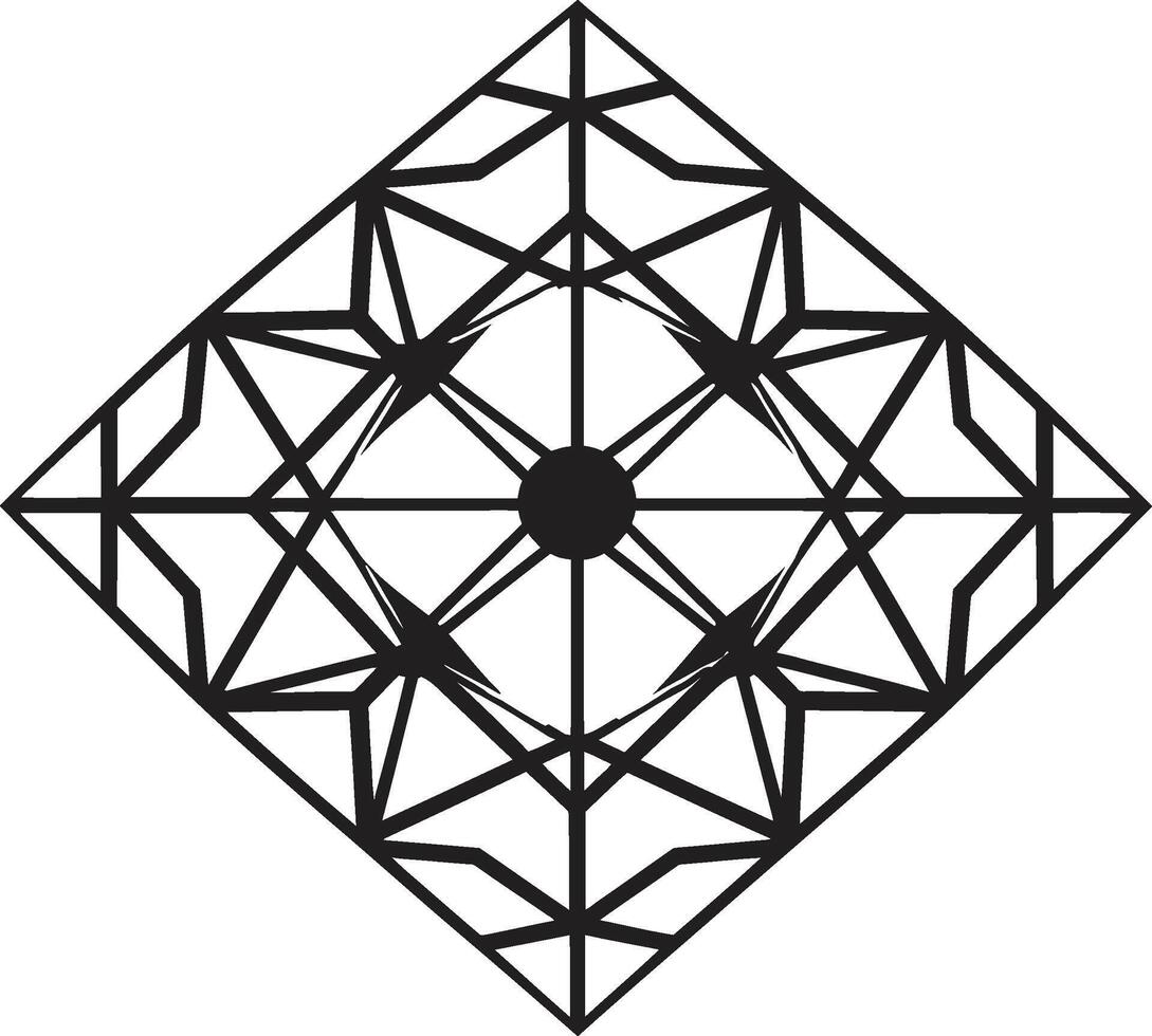 geometrisk zenit elegant vektor logotyp med abstrakt svart dynamisk former eterisk jämvikt enfärgad emblem skildrar abstrakt geometrisk design i vektor