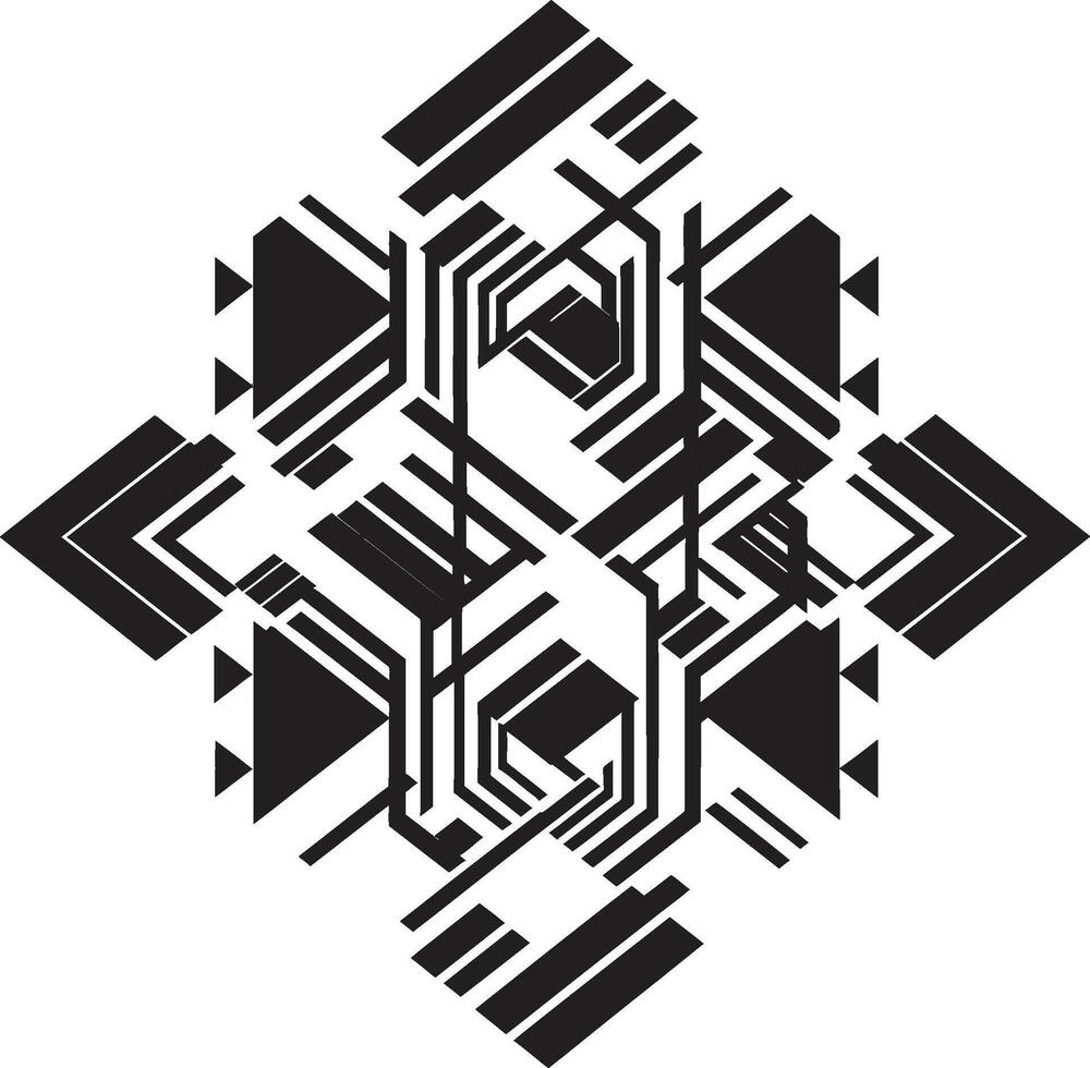 Mystiker Geometrie monochromatisch Emblem mit abstrakt schwarz geometrisch Design im Vektor flüchtig Linien abstrakt schwarz Logo Design mit Vektor geometrisch Elemente