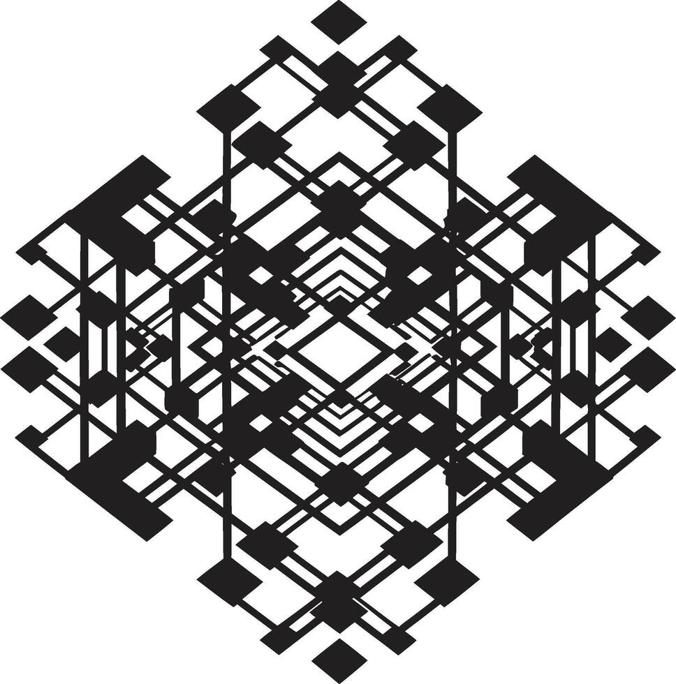 gestalten Verschmelzung Vektor Logo Design mit abstrakt schwarz geometrisch Muster Quantum Konturen glatt Emblem präsentieren abstrakt geometrisch Formen im Vektor