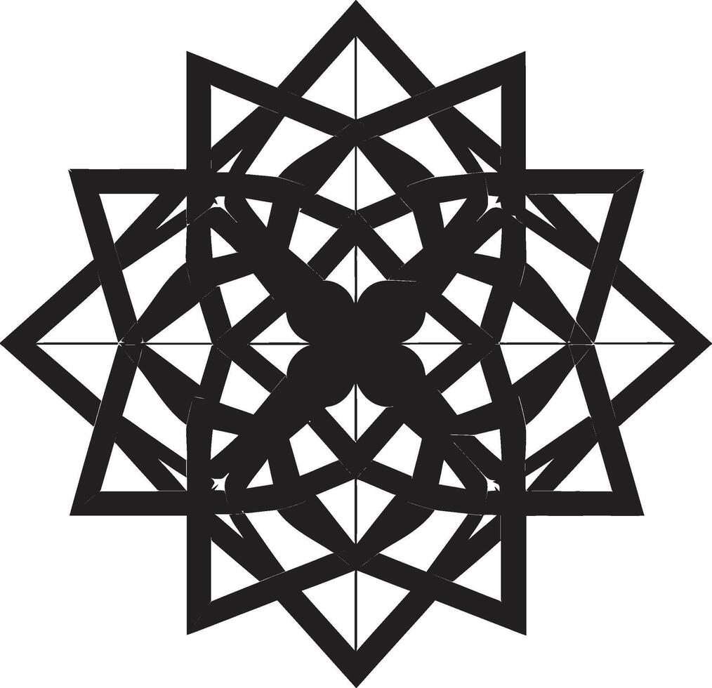 astral Symmetrie Vektor Logo mit glatt schwarz abstrakt geometrisch Muster Quantum Konturen elegant Symbol mit abstrakt geometrisch Formen im Vektor