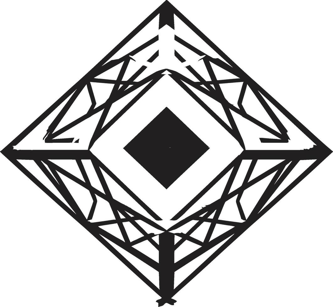 astral Symmetrie Vektor Logo mit glatt schwarz abstrakt geometrisch Formen Quantum Konturen elegant Symbol mit abstrakt geometrisch gestalten im Vektor