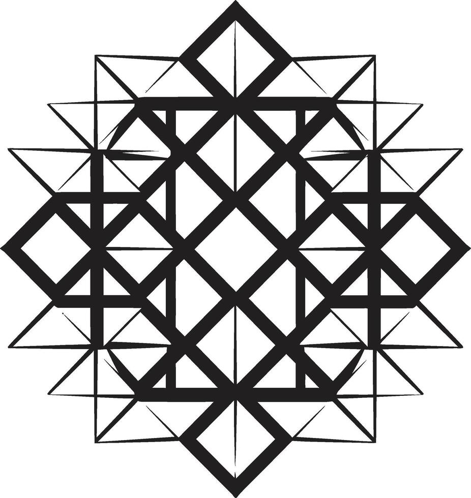 astral symmetri vektor logotyp med elegant svart abstrakt geometrisk former kvant konturer elegant ikon terar abstrakt geometrisk form i vektor