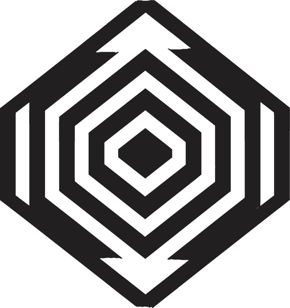 astral Symmetrie Vektor Logo mit glatt schwarz abstrakt geometrisch Formen Quantum Konturen elegant Symbol mit abstrakt geometrisch gestalten im Vektor