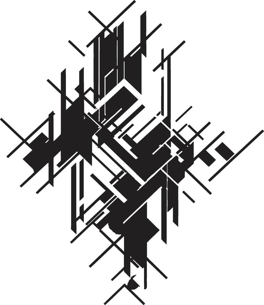 dimensional Harmonie Vektor Logo mit elegant schwarz abstrakt geometrisch Formen dynamisch Symmetrie monochromatisch Logo mit abstrakt geometrisch Formen im Vektor