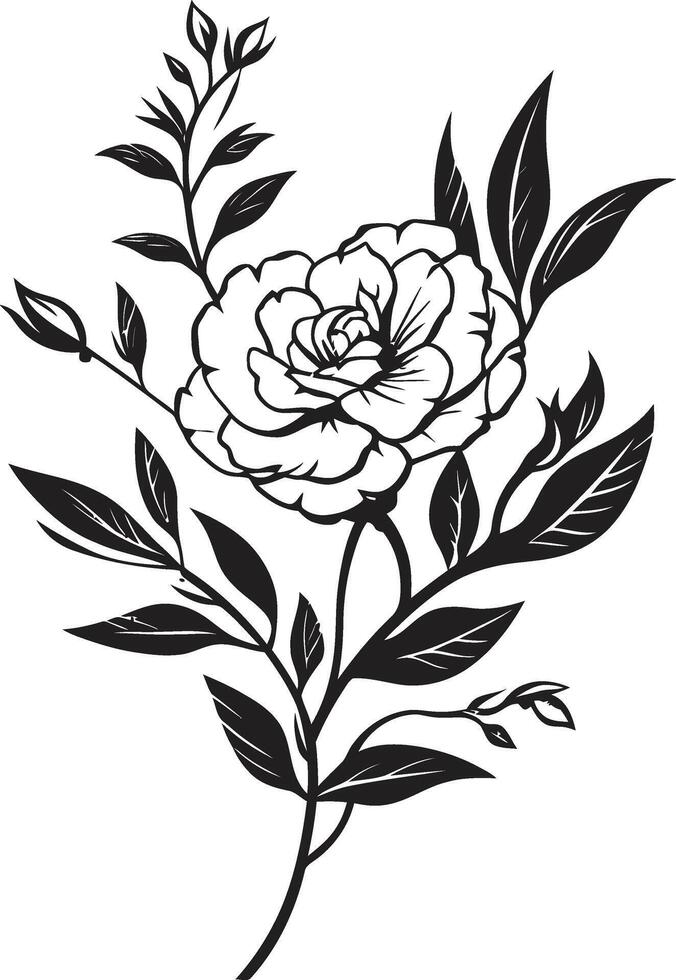 naturer symfoni elegant vektor logotyp design med svart blom botanisk skönhet svartvit emblem terar elegant blommig design
