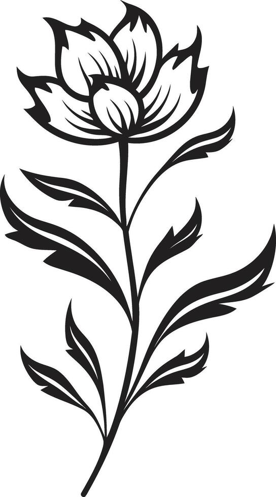 gåtfull bukett svart emblem terar botanisk blommig elegans blommar i harmoni enfärgad vektor logotyp med svart blom
