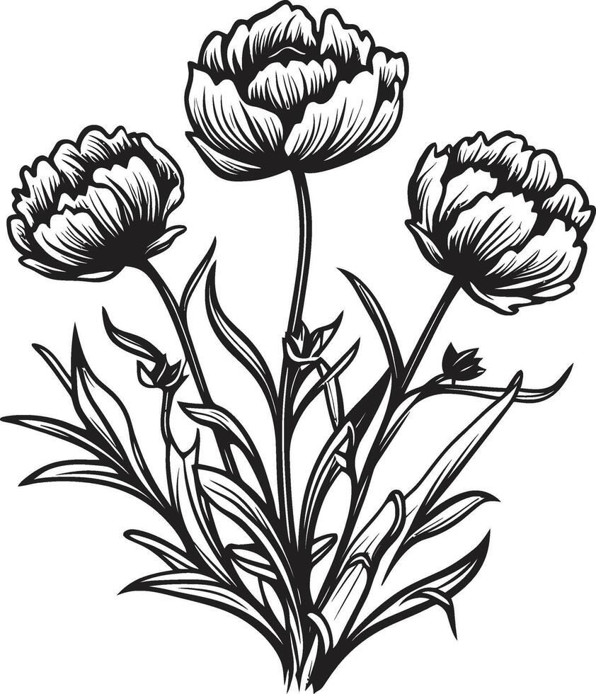 blommig gobeläng enfärgad emblem illustrerar botanisk element kronblad i noir elegant svart ikon visa upp vektor blommig design